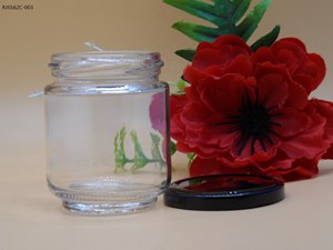 6 oz round / tall base jar with 63mm lug lid black plastisol